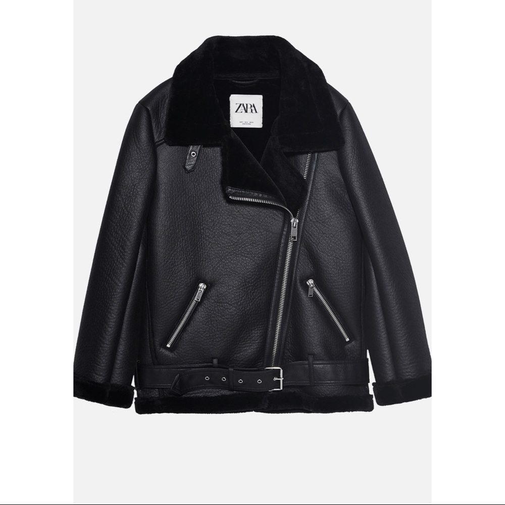 Zara Faux Shearling Biker Jacket